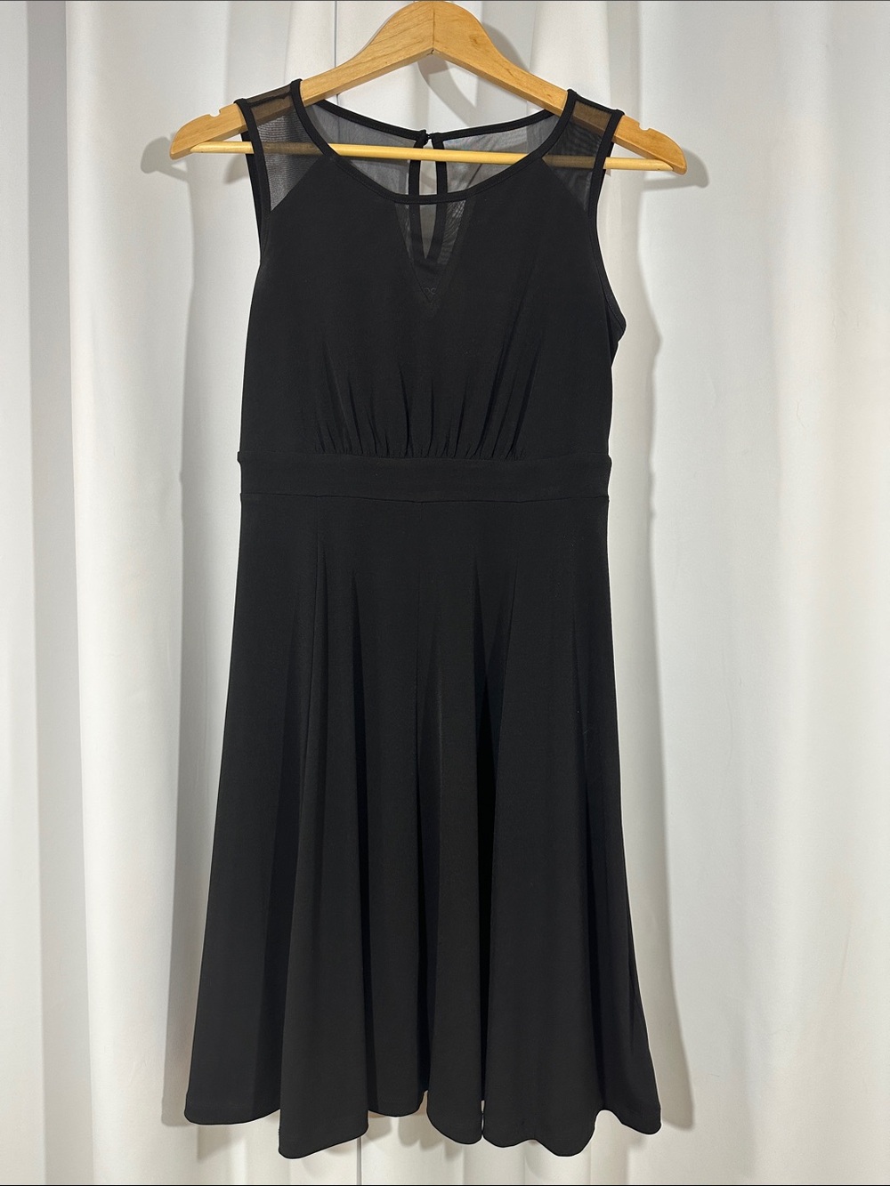 Enfocus Studio Black Fit & Flare Dress Size 4 Mesh Illusion Neckline Cocktail